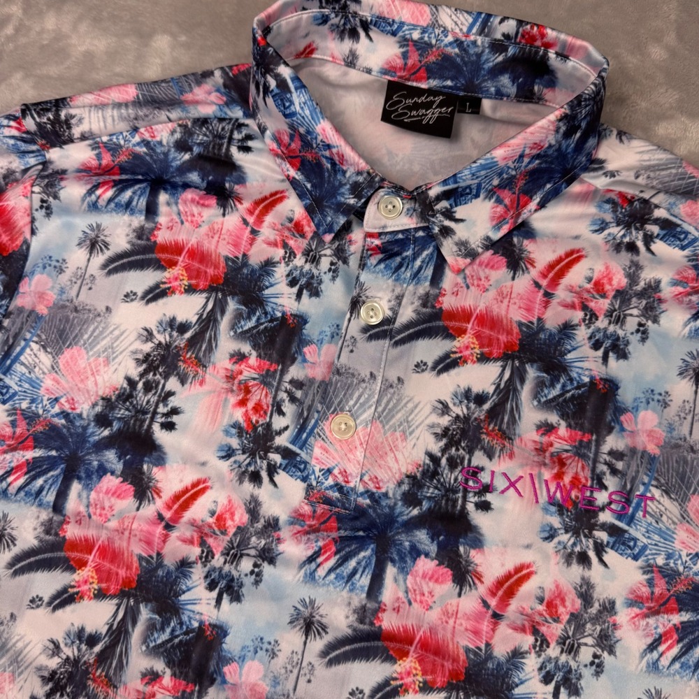 Sunday‎ Swagger Tropical Floral Palm Tree Golf Polo Shirt  Mens Large Six West